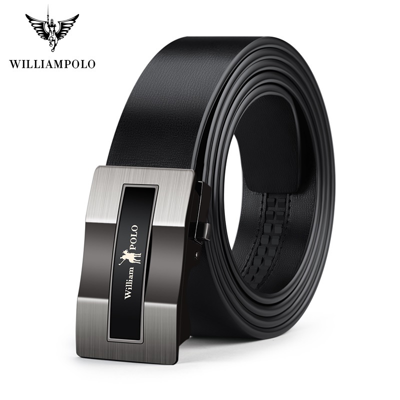 WilliamPolo full-grain leather Brand Belt Men Top Quality Genuine Luxury Leather Belts for Men Strap Male Metal Automatic Buckle