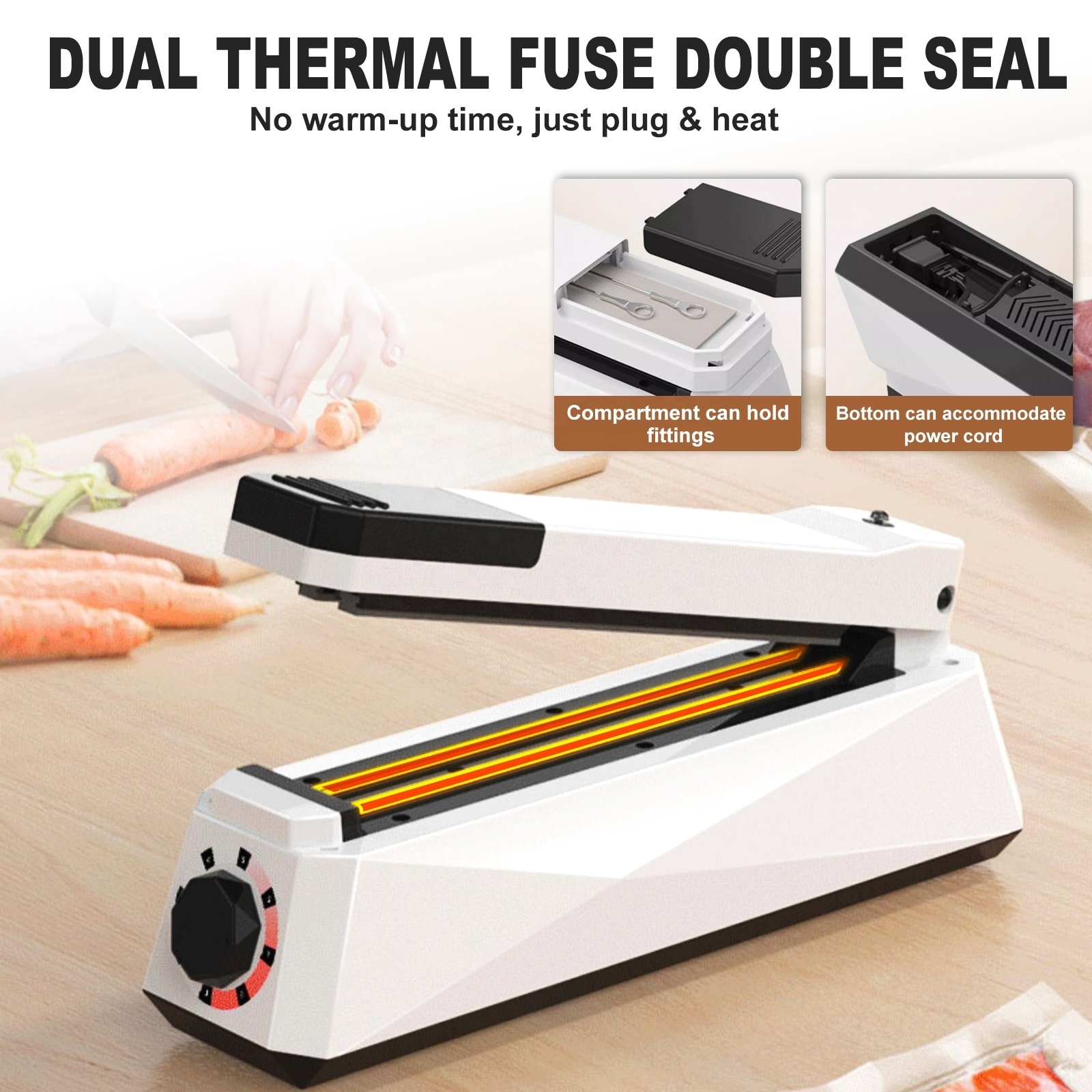 Wallepac Double Impulse Heat Sealer Tool Manual Bags 7.8 Inch  Sealing Plastic/Pe Pp Bags Sealing Machine For Food