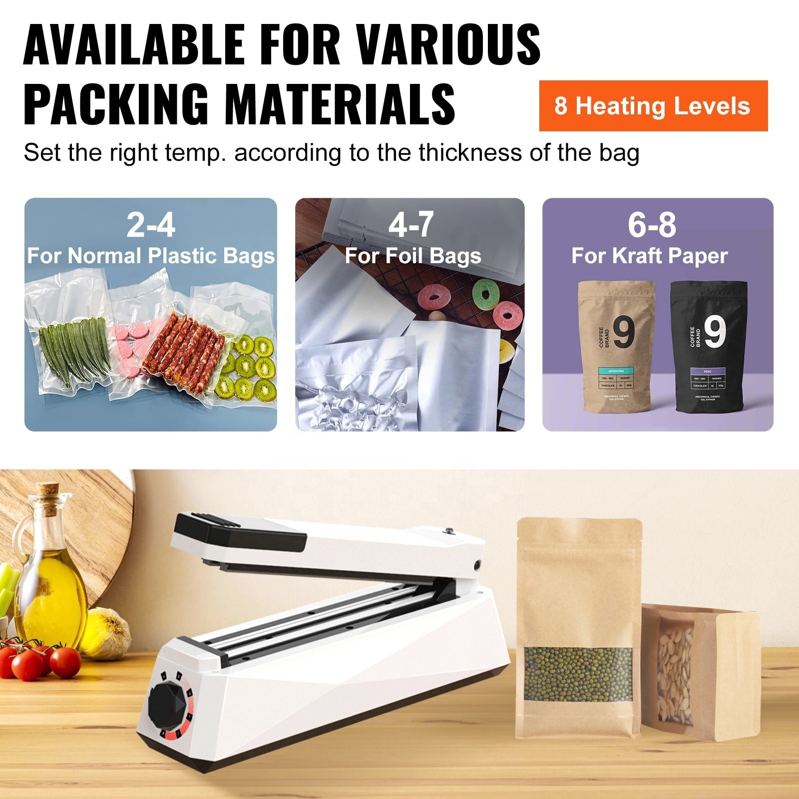 Wallepac Double Impulse Heat Sealer Tool Manual Bags 7.8 Inch  Sealing Plastic/Pe Pp Bags Sealing Machine For Food