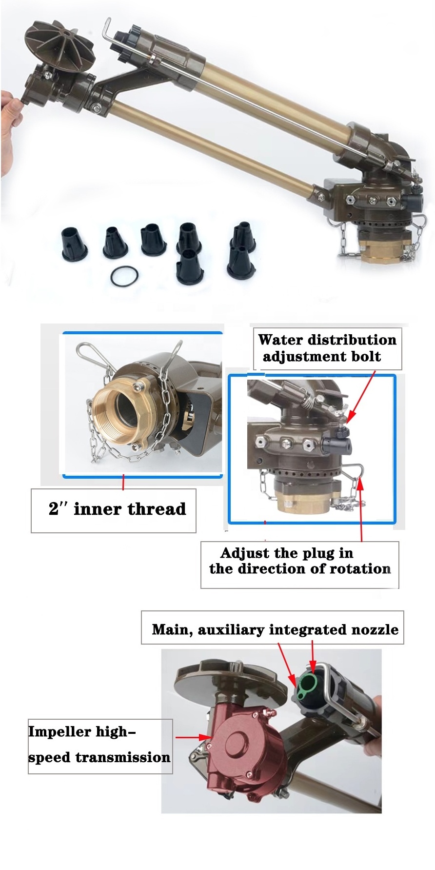 Agriculture Metal 2 Inch 53M Long Distance Heavy Industry Big Water Rain Gun Sprinkler For Farm