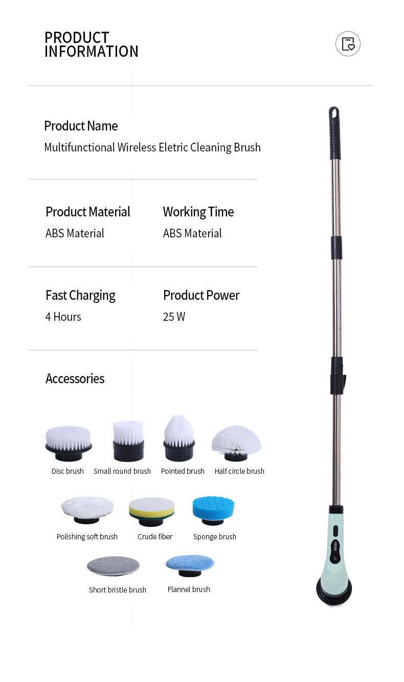 Electric Spin Scrubber ordless Cleaning Brush with 9 Replaceable Brush Heads ub and Floor Tile 360 Power Scrubber 2 Speeds