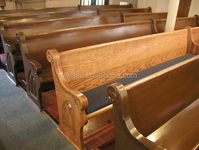 CH-B125, Solid Oak Wood Church Pew Chair With Cushion