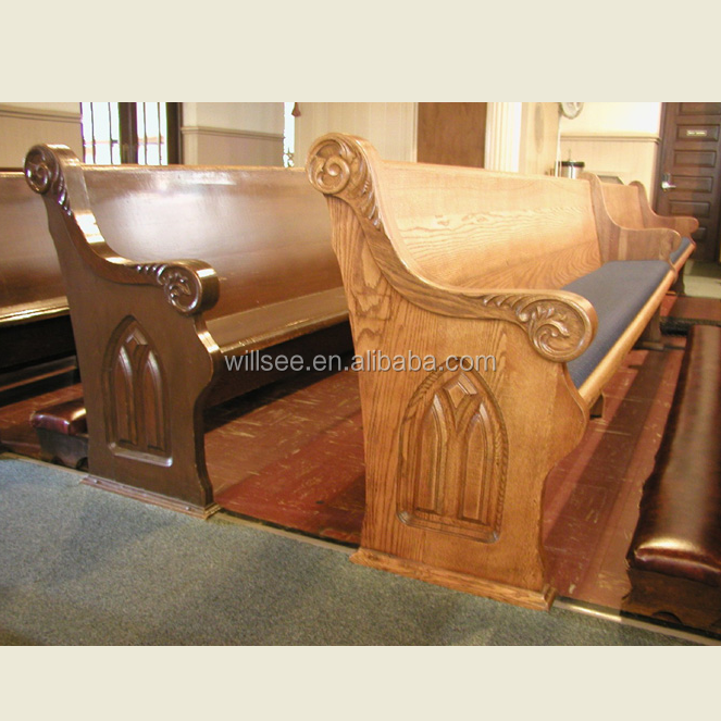 CH-B125, Solid Oak Wood Church Pew Chair With Cushion