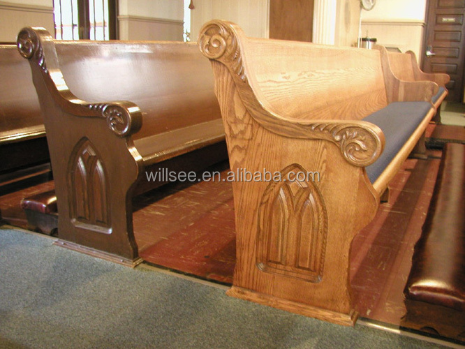 CH-B125, Solid Oak Wood Church Pew Chair With Cushion