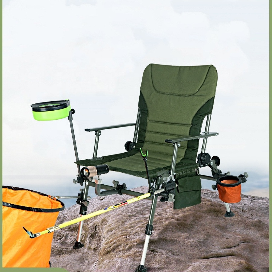 HE-1313,Manufactory Fishing Chairs with Rod Holder Folding Ice Fishing Chair Outdoor Camping Chair Leg Adjustable with Bag