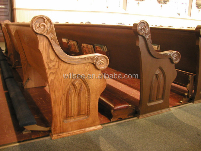 CH-B125, Solid Oak Wood Church Pew Chair With Cushion