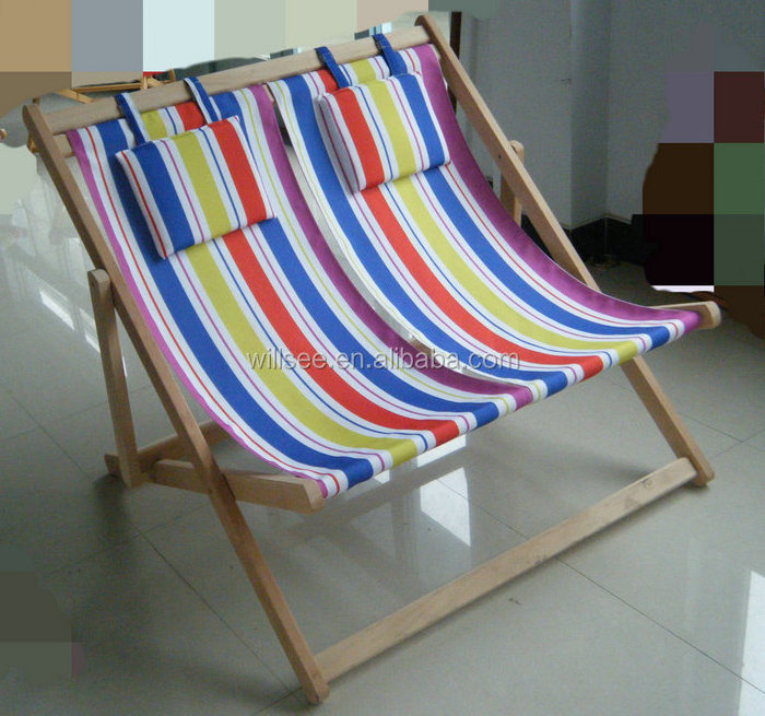 HE-139,Promotional Double wooden folding beach chair,wood fabric double deck chair