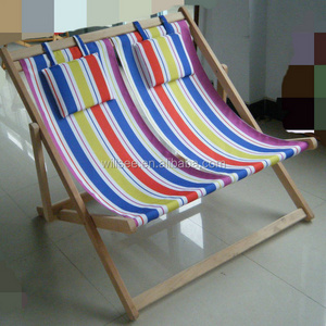 HE-139,Promotional Double wooden folding beach chair,wood fabric double deck chair