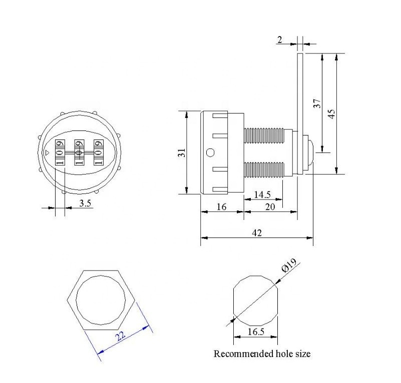 RSL-1050-20, 20mm 3 Digit Combination Cam Lock Keyless Password Lock Mailbox Cabinet Locks For Mailbox Cabinet Door