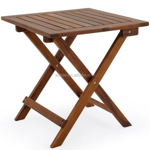 HE-2044,Outdoor wooden folding side table or vintage wood slat folding table with teak wood colour