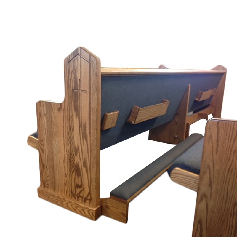 CH-B137, Wooden Church Pew With Classic Shape With Cushion With Bookcase And Kneeler