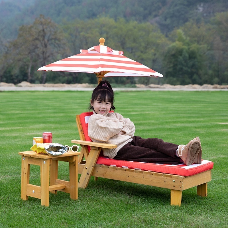 HE-1302,High Quality Kids Outdoor Lounger Children Backyard Furniture Garden Chaise Lounger Chair with Umbrella for Children