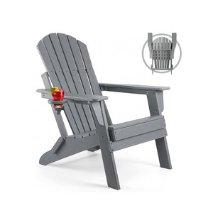 HE-565,Manufactory Foldable Outdoor Plastic Adirondack Chair Patio Beach Chair HDPE Deck Chairs  Folding With Cup Holder