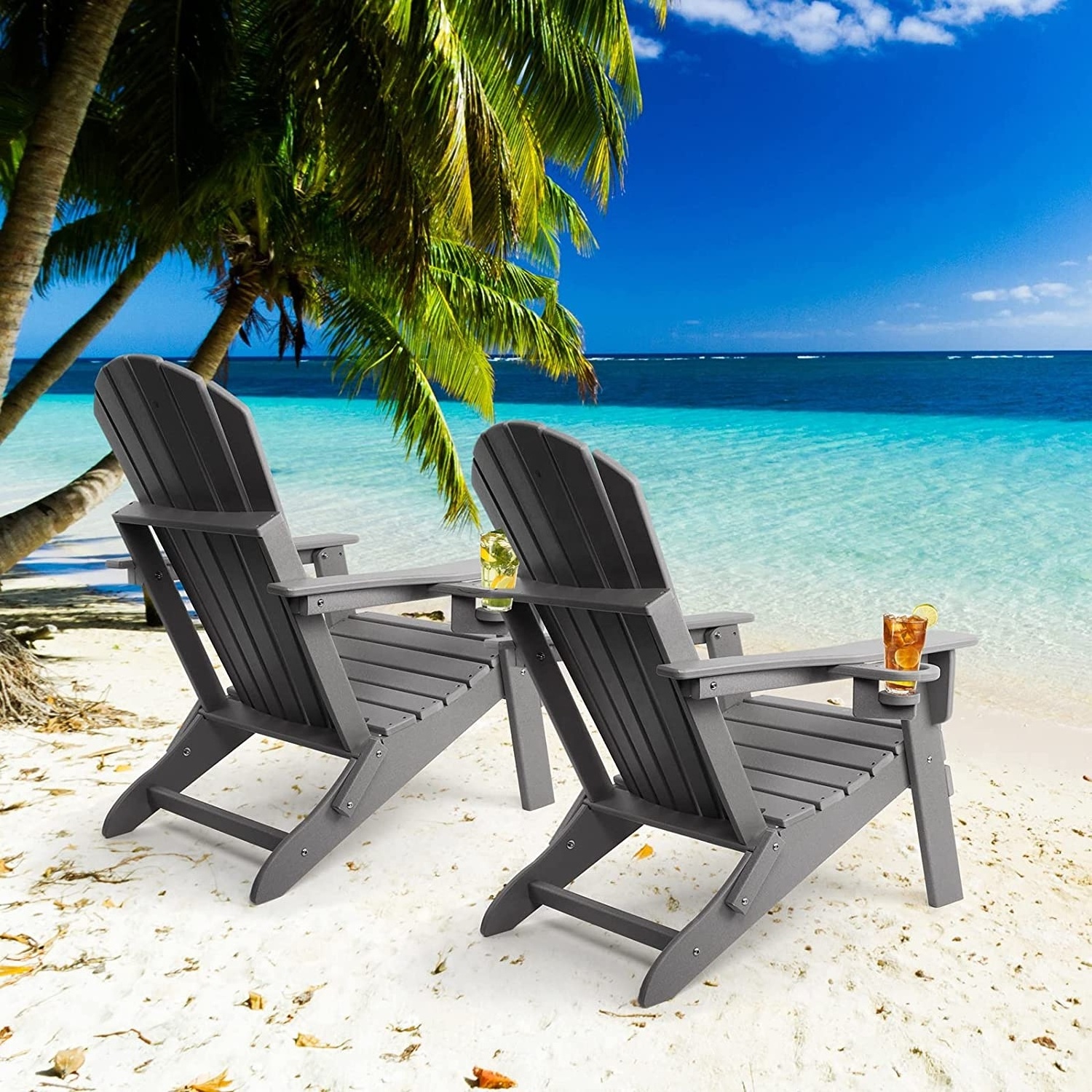 HE-565,Manufactory Foldable Outdoor Plastic Adirondack Chair Patio Beach Chair HDPE Deck Chairs  Folding With Cup Holder