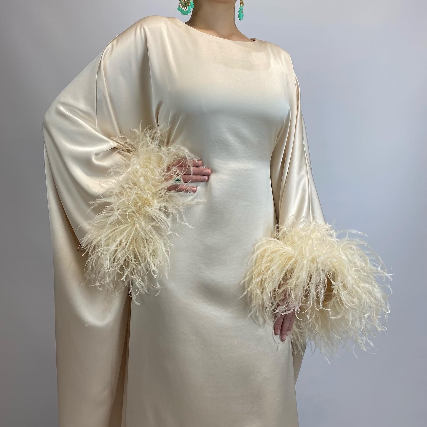 Saudi Arabia Jersey Prom Gown With Feather Shawl Long Sleeve Dubai Floor Length Elegant Evening Dress For Women Luxury