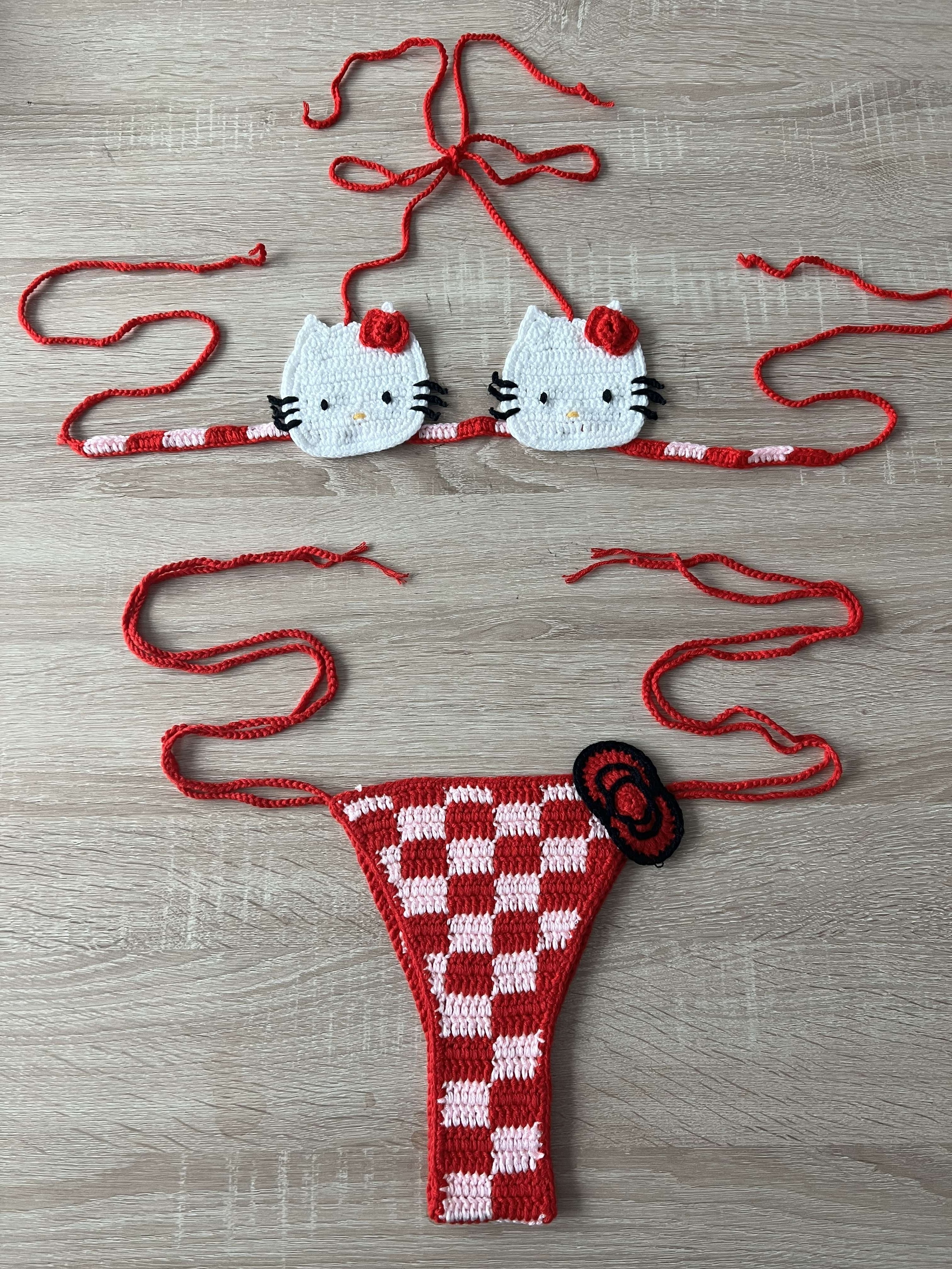 2024 Pink HelloKitty Woman Swimsuit Handmade Crochet Bikini Set Pure Women Swimsuits