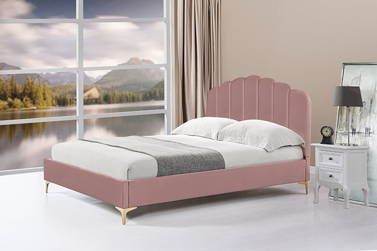 Willsoon Modern Design Upholstered Pink Velvet Double Bed Soft and Solid Wooden Frame for Home Furniture Bedroom