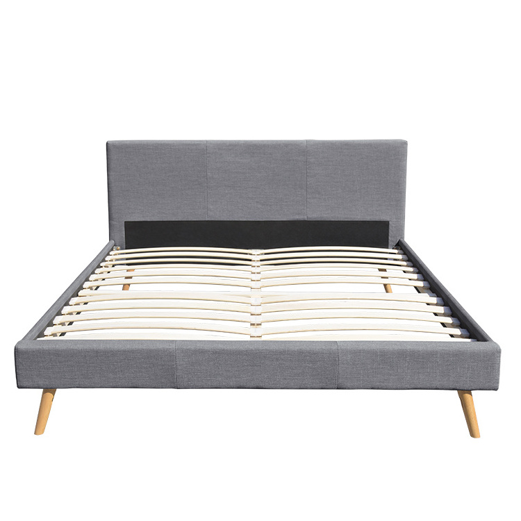 Willsoon Scandinavia Style Modern Design Solid Wood Bed with Linen Fabric Double Size Soft and for Home Furniture