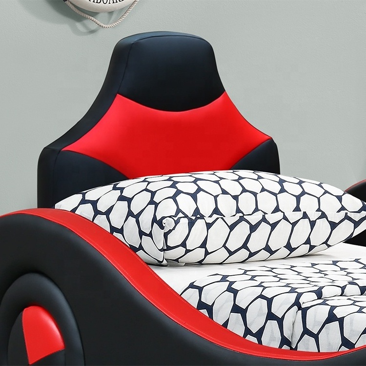 Willsoon Modern Kids Car Bed Cool Shape Design with Soft Leather Upholstery Wooden Panel Style for Home Furniture