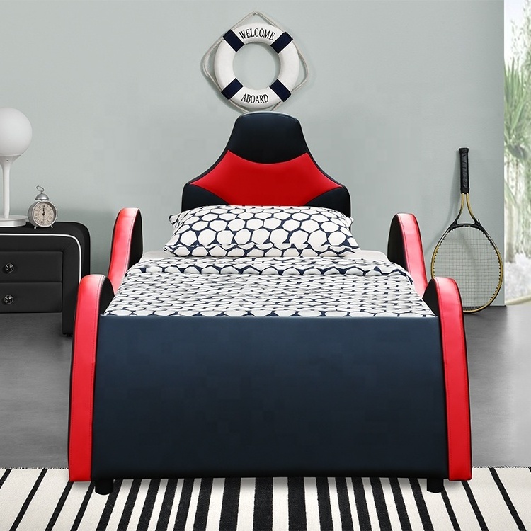 Willsoon Modern Kids Car Bed Cool Shape Design with Soft Leather Upholstery Wooden Panel Style for Home Furniture