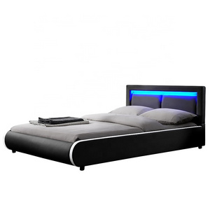 Willsoon Modern European Style LED Bed with Outstanding Headrest Cushion Soft Leather Upholstery on Wooden Frame for Home