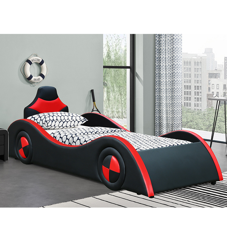 Willsoon Modern Kids Car Bed Cool Shape Design with Soft Leather Upholstery Wooden Panel Style for Home Furniture