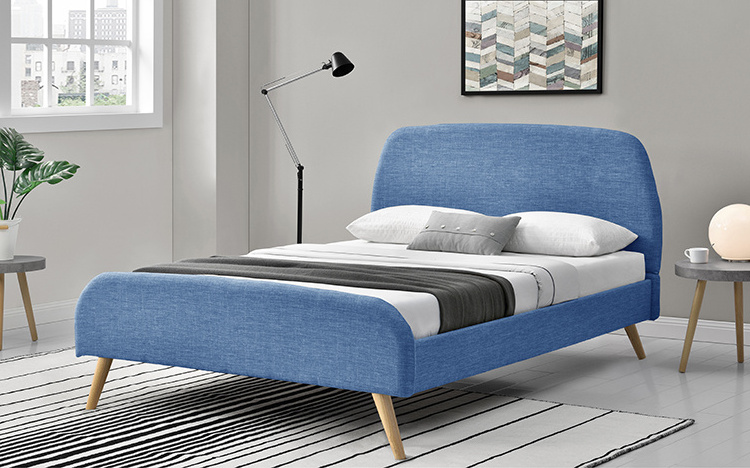 Willsoon Scandinavia Modern Double Bedroom Furniture Promotion Wooden Frame Linen Fabric Bed with Simple Button Design