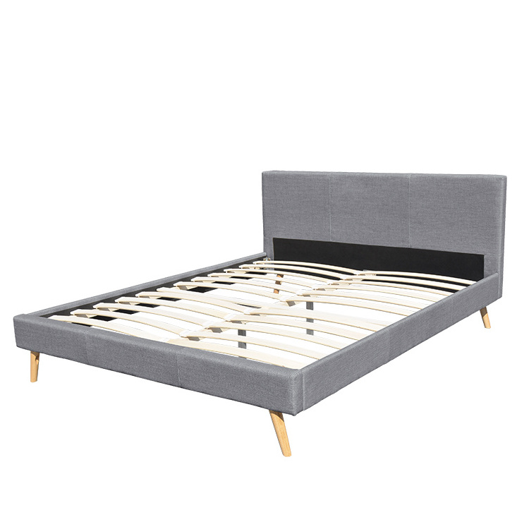 Willsoon Scandinavia Style Modern Design Solid Wood Bed with Linen Fabric Double Size Soft and for Home Furniture