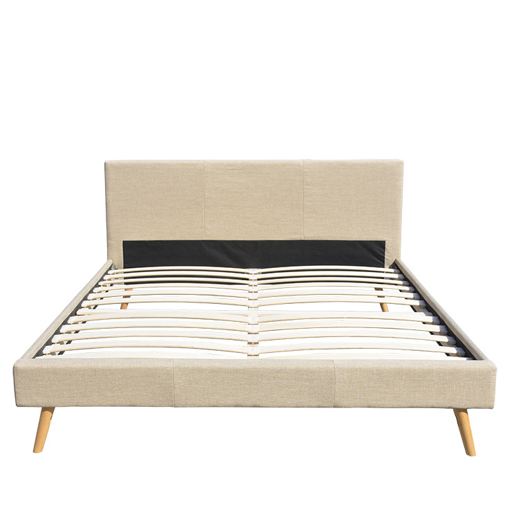 Willsoon Scandinavia Style Modern Design Solid Wood Bed with Linen Fabric Double Size Soft and for Home Furniture