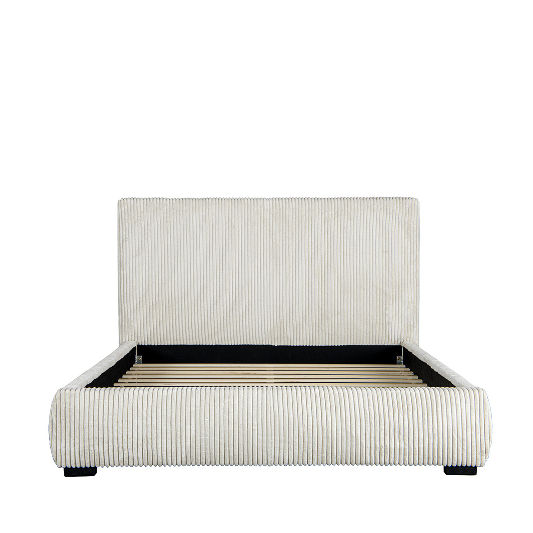 Willsoon Customizable Queen-Size Upholstered Beds Wood Corduroy Fabric with Concise Headboard for Home Use