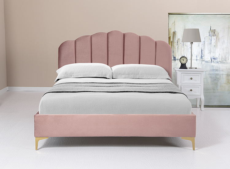 Willsoon Modern Design Upholstered Pink Velvet Double Bed Soft and Solid Wooden Frame for Home Furniture Bedroom