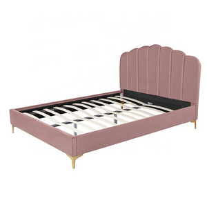 Willsoon Modern Design Upholstered Pink Velvet Double Bed Soft and Solid Wooden Frame for Home Furniture Bedroom