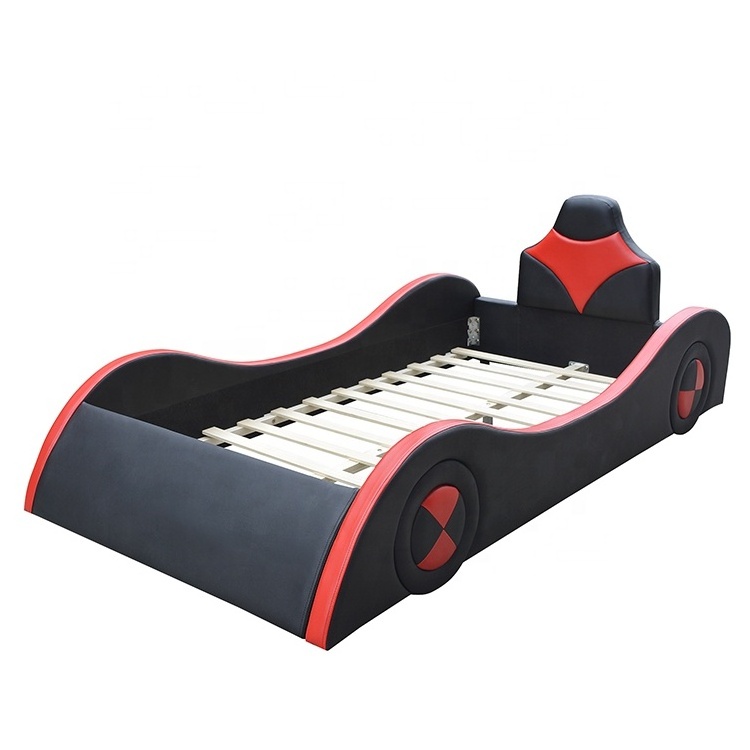 Willsoon Modern Kids Car Bed Cool Shape Design with Soft Leather Upholstery Wooden Panel Style for Home Furniture