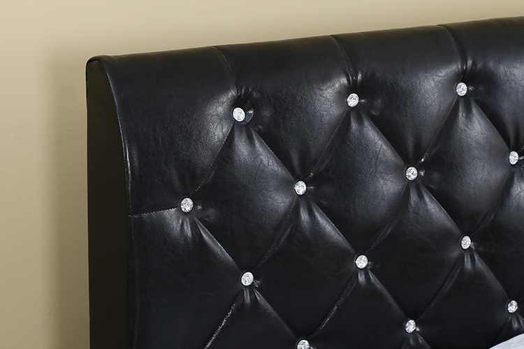 Willsoon  Latest  tufted Royal king size black leather Upholstered Bed with stylish design soft pu headboard