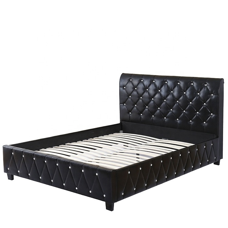 Willsoon  Latest  tufted Royal king size black leather Upholstered Bed with stylish design soft pu headboard