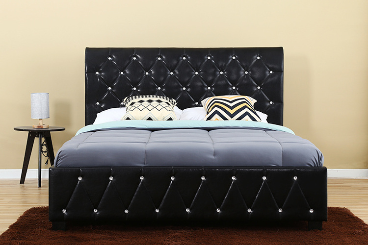 Willsoon  Latest  tufted Royal king size black leather Upholstered Bed with stylish design soft pu headboard