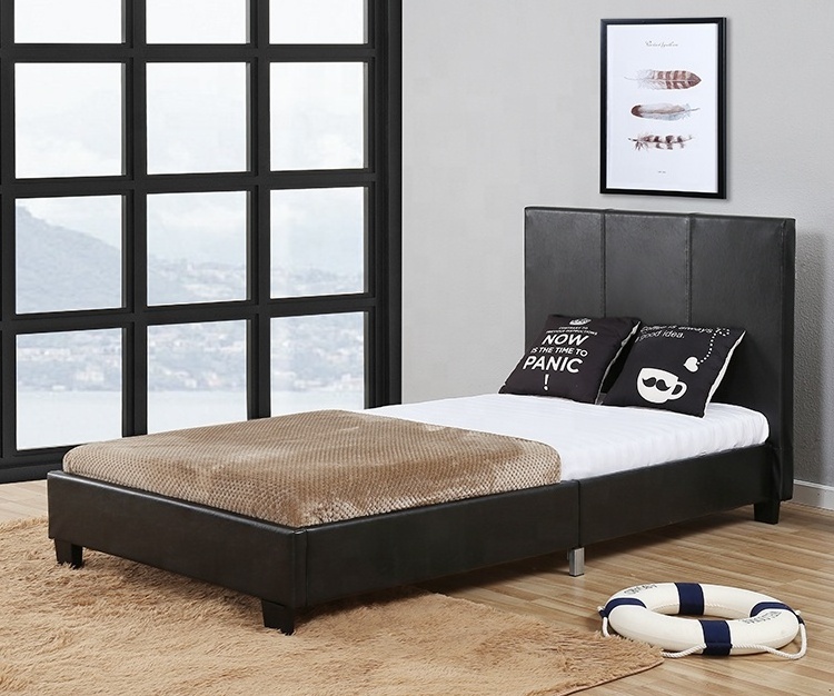 Willsoon Modern Wooden Single Bed with Soft Black Faux Leather Stylish Home Bedroom Furniture for Children