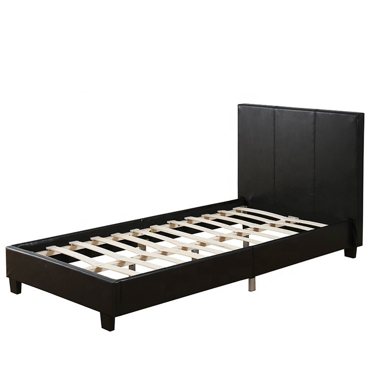 Willsoon Modern Wooden Single Bed with Soft Black Faux Leather Stylish Home Bedroom Furniture for Children