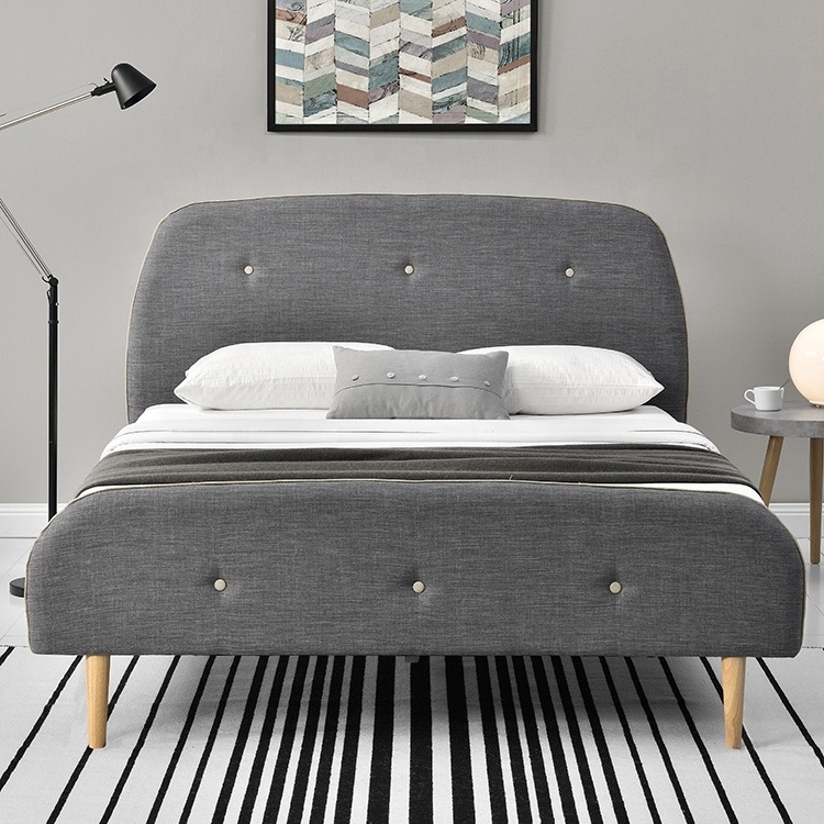 Willsoon Scandinavia Modern Design Double Size Bedroom Furniture Stylish Up-Holstered Bed with Linen Fabric LIT