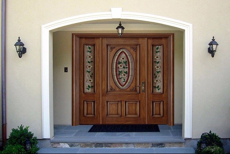 Teak Wood Main Door Oil Paint Big Entrance Door With Carving Solid Wood Glass Door