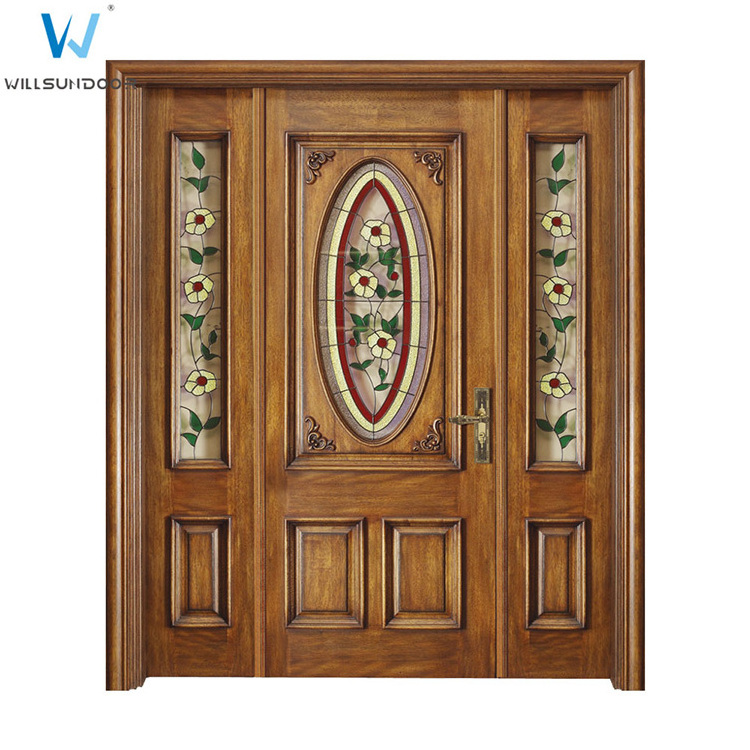 Teak Wood Main Door Oil Paint Big Entrance Door With Carving Solid Wood Glass Door