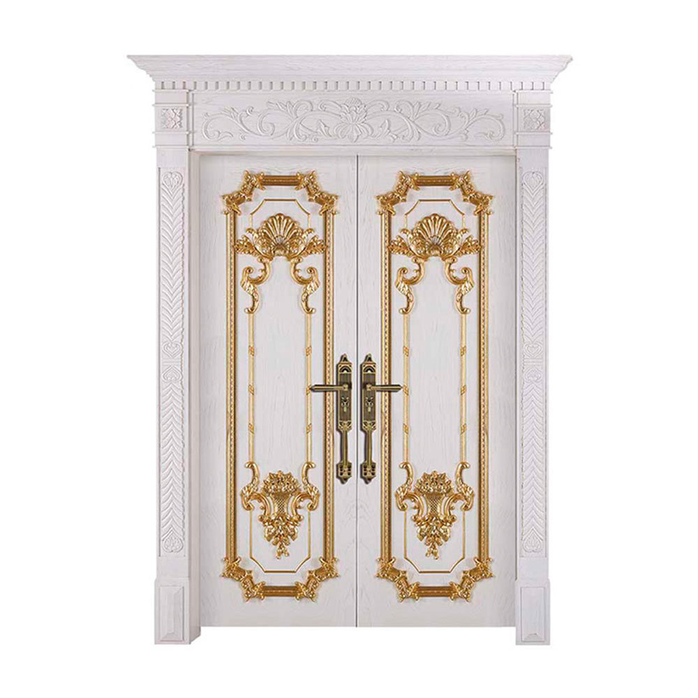 traditional wood front flat door European Style Luxury Carved Oak White Solid Wood Doors