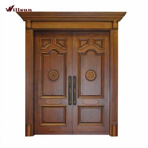 Indian solid timber door entry model teak wood panels carved main front double door design for house