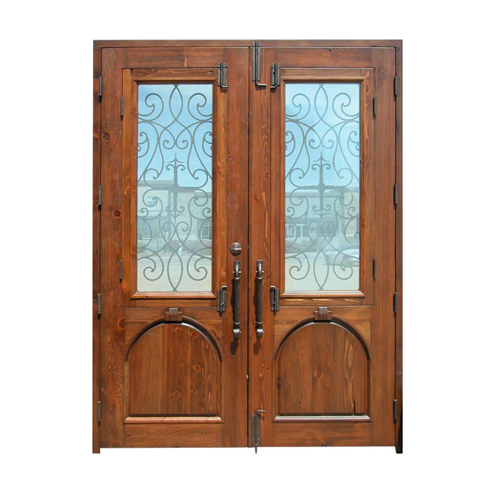 Solid entrance hall main double doors original wood grain with crafts glass for villa /hotel/palace