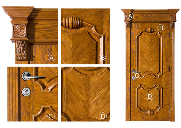 Gothic style Oak wood veneer luxury and royal palace main front door entrance hall door