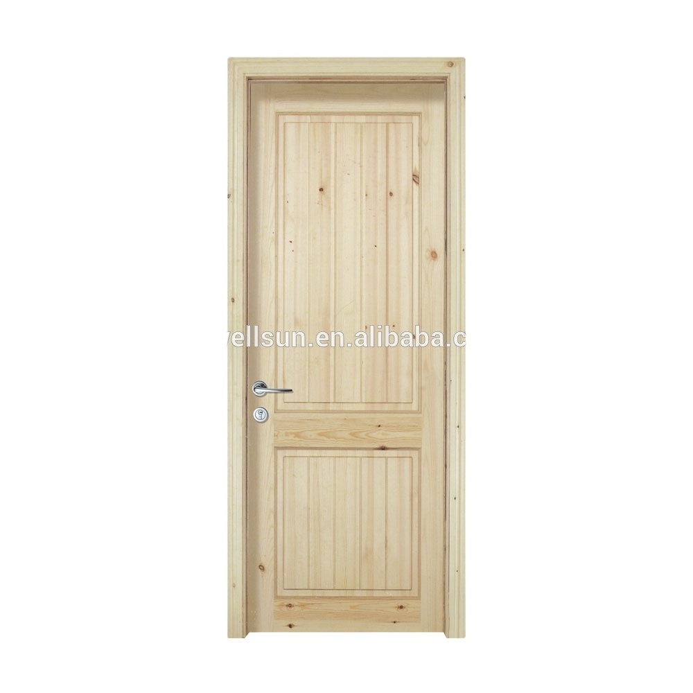 Rustic knotty panel plank square interior pine wood door for bedroom