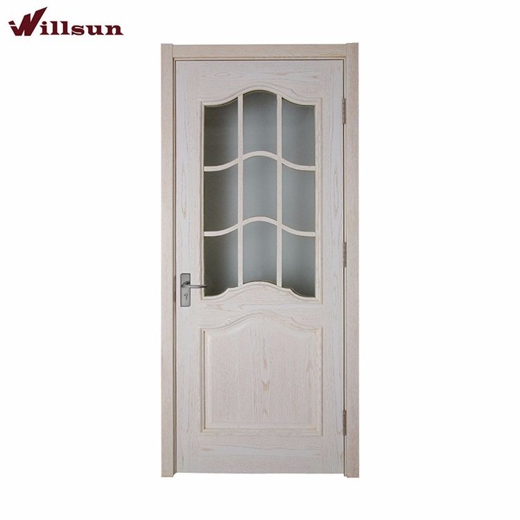 Kitchen used solid wood luxury half glass swing door designs