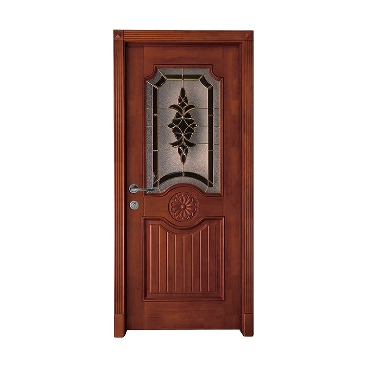 Kitchen used solid wood luxury half glass swing door designs