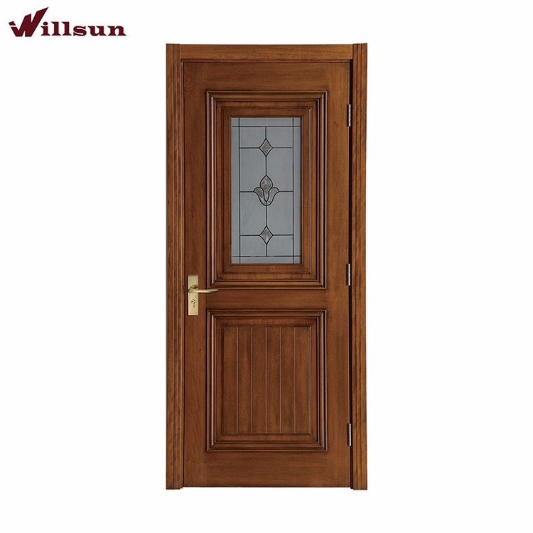 Kitchen used solid wood luxury half glass swing door designs