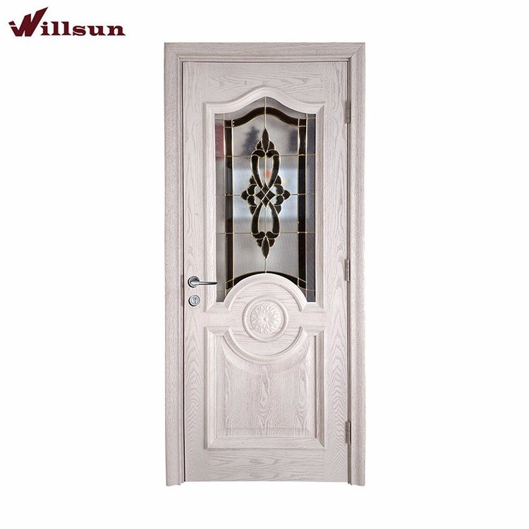 Kitchen used solid wood luxury half glass swing door designs